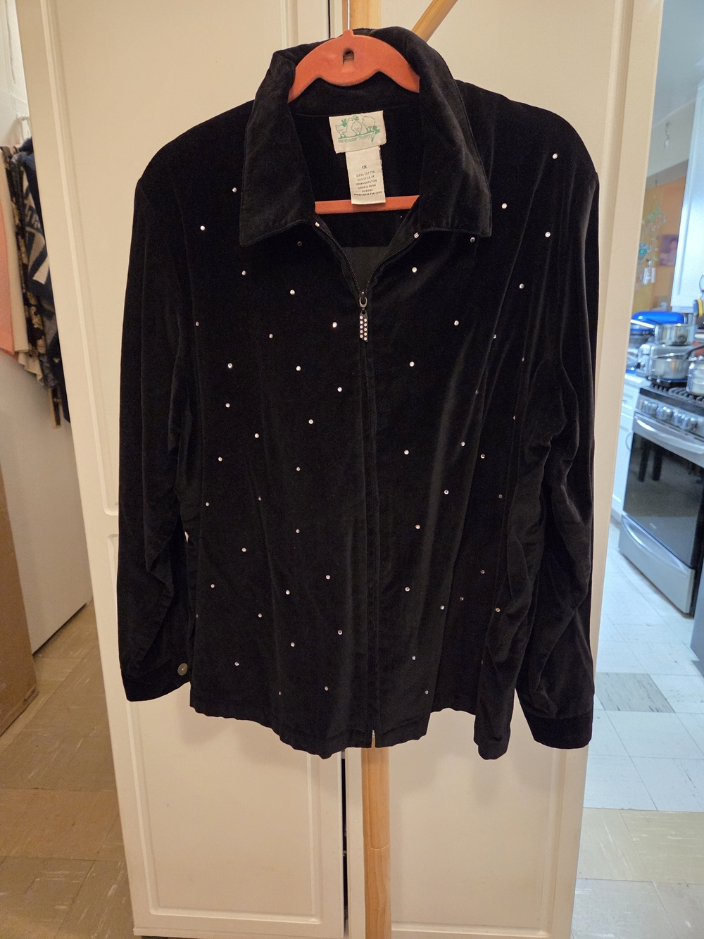 Embellished Black Velvet Bomber Jacket with Zip Front